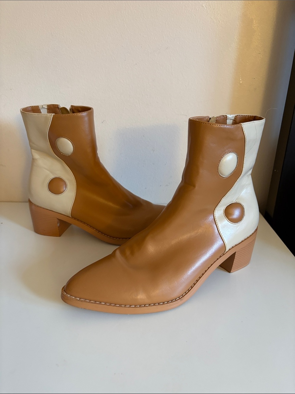 MCLC x DOLLS KILL Balancing Act Ying Yang Knee High Boots Cream Tan Brown Sz 10